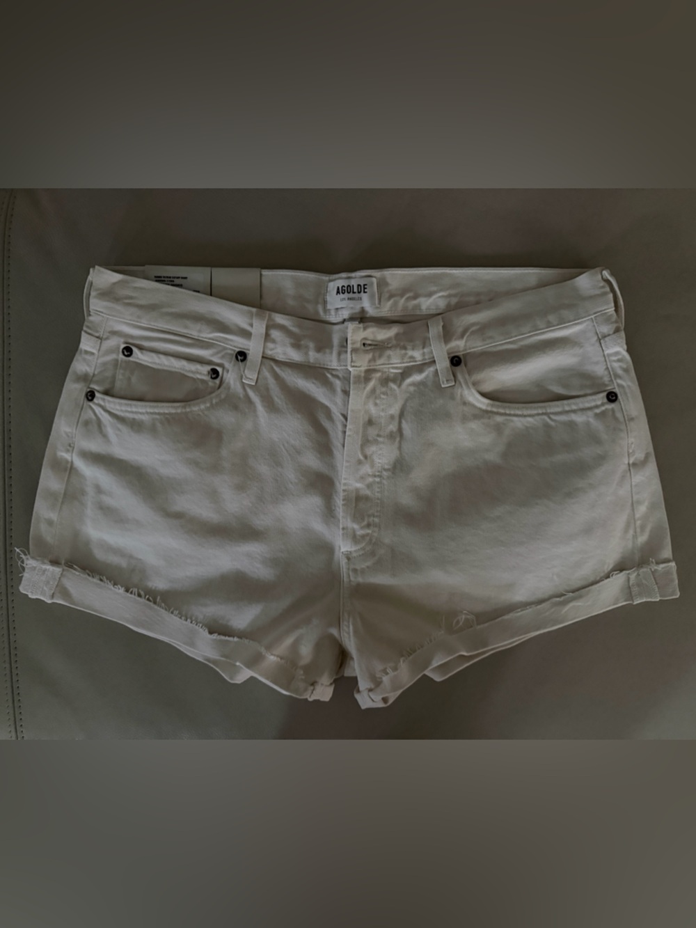 Agolde Off-White High-Rise Denim Shorts